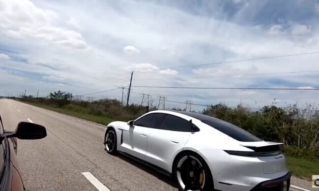 Tight street race between Porsche Taycan and Tesla Model S with new software