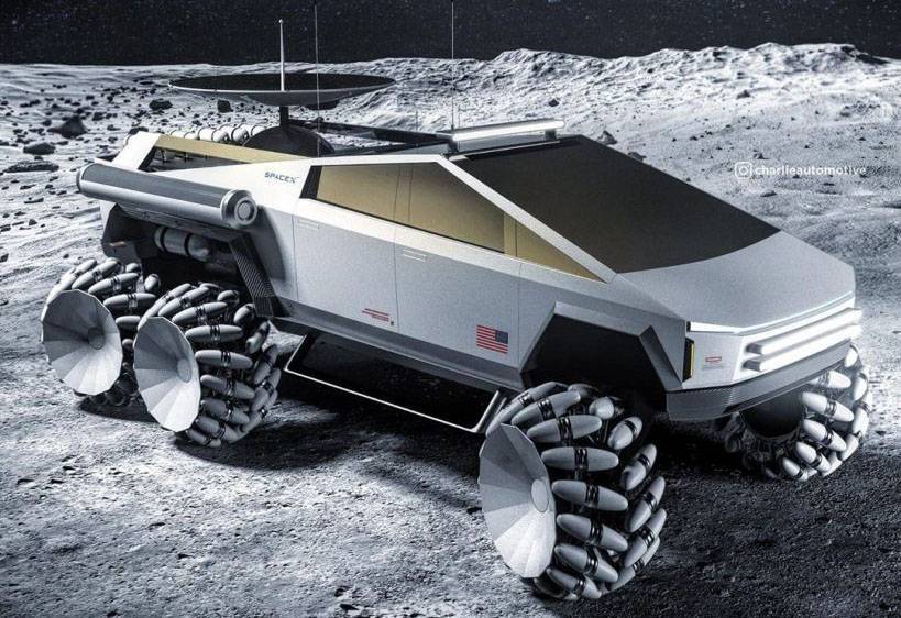 Tesla Cybertruck, in a new rendering is ready for moon missions