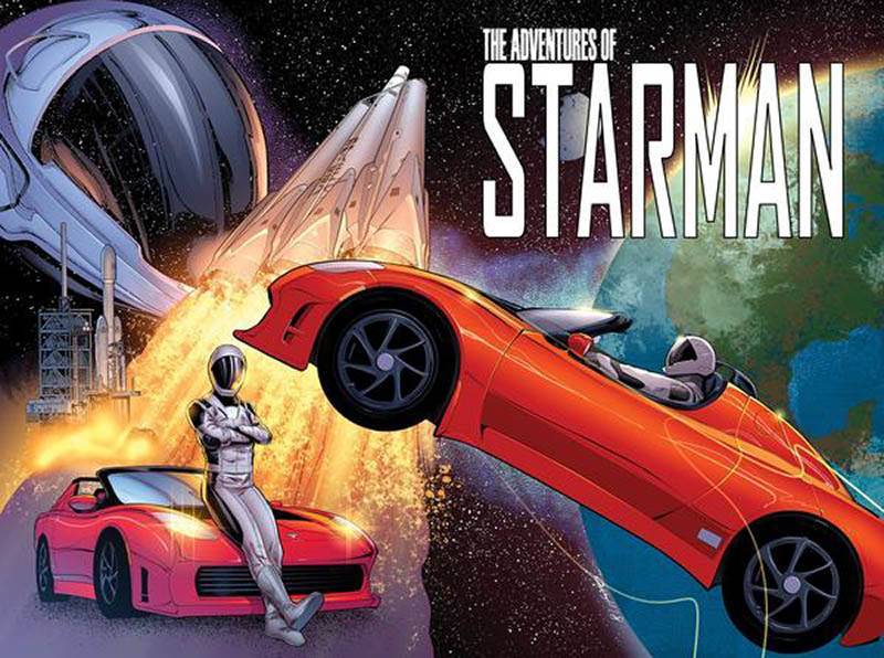 The achievement of Elon Musk and Starman become a comic book in Marvel and DC Comics style
